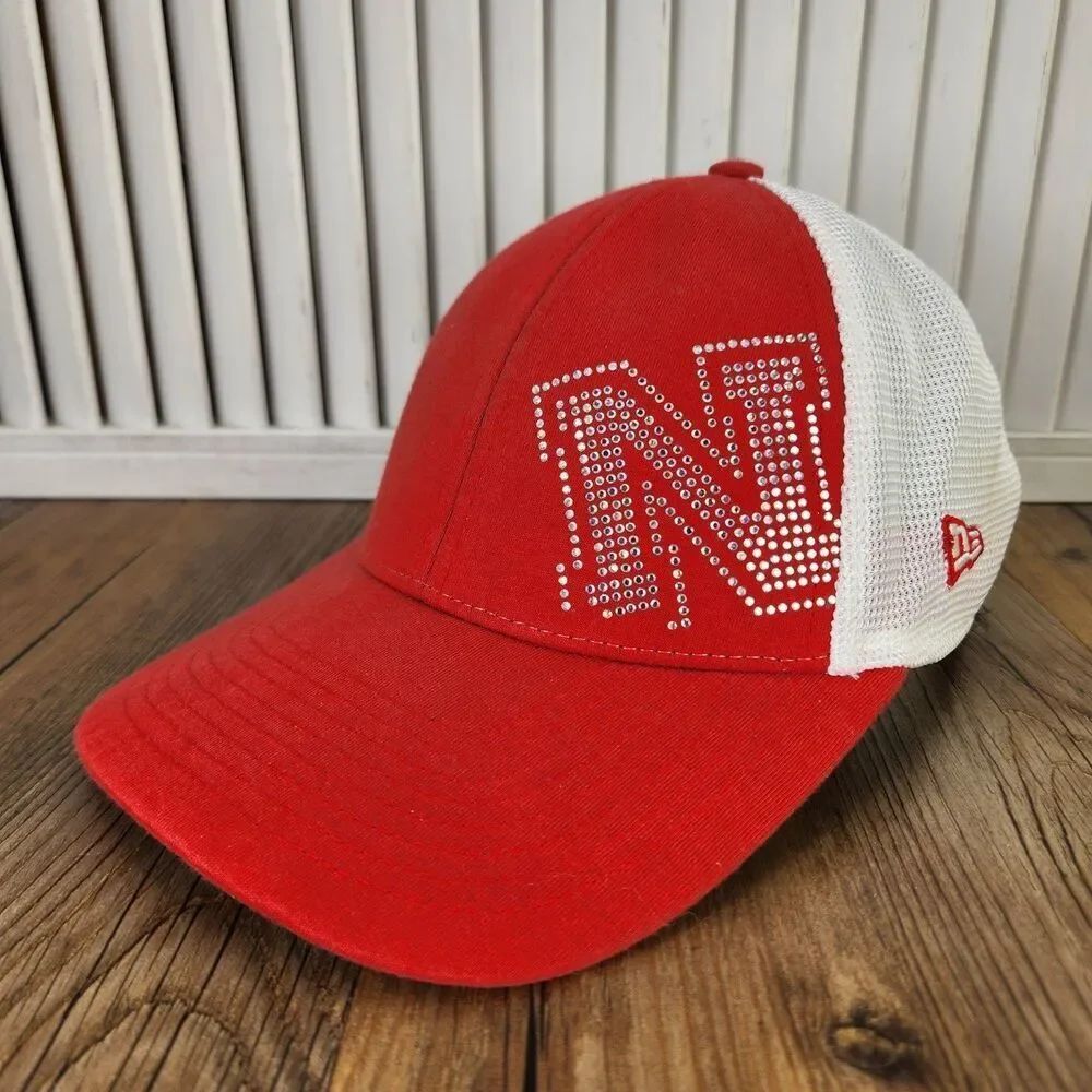 New Era Nebraska Cornhuskers Womens Strapback Hat Cap Red White Rhinestone NCAA